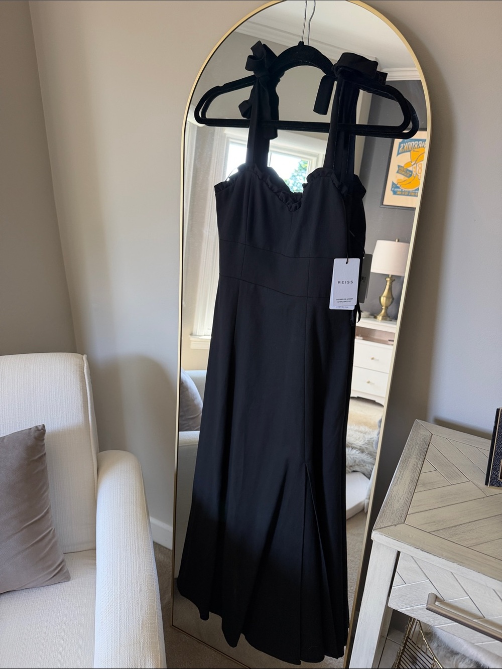 Reiss Black Tie-Shoulder Midi Dress - Picture 2 of 16